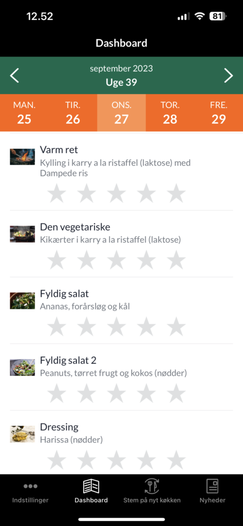 Frokostordning på mobil app